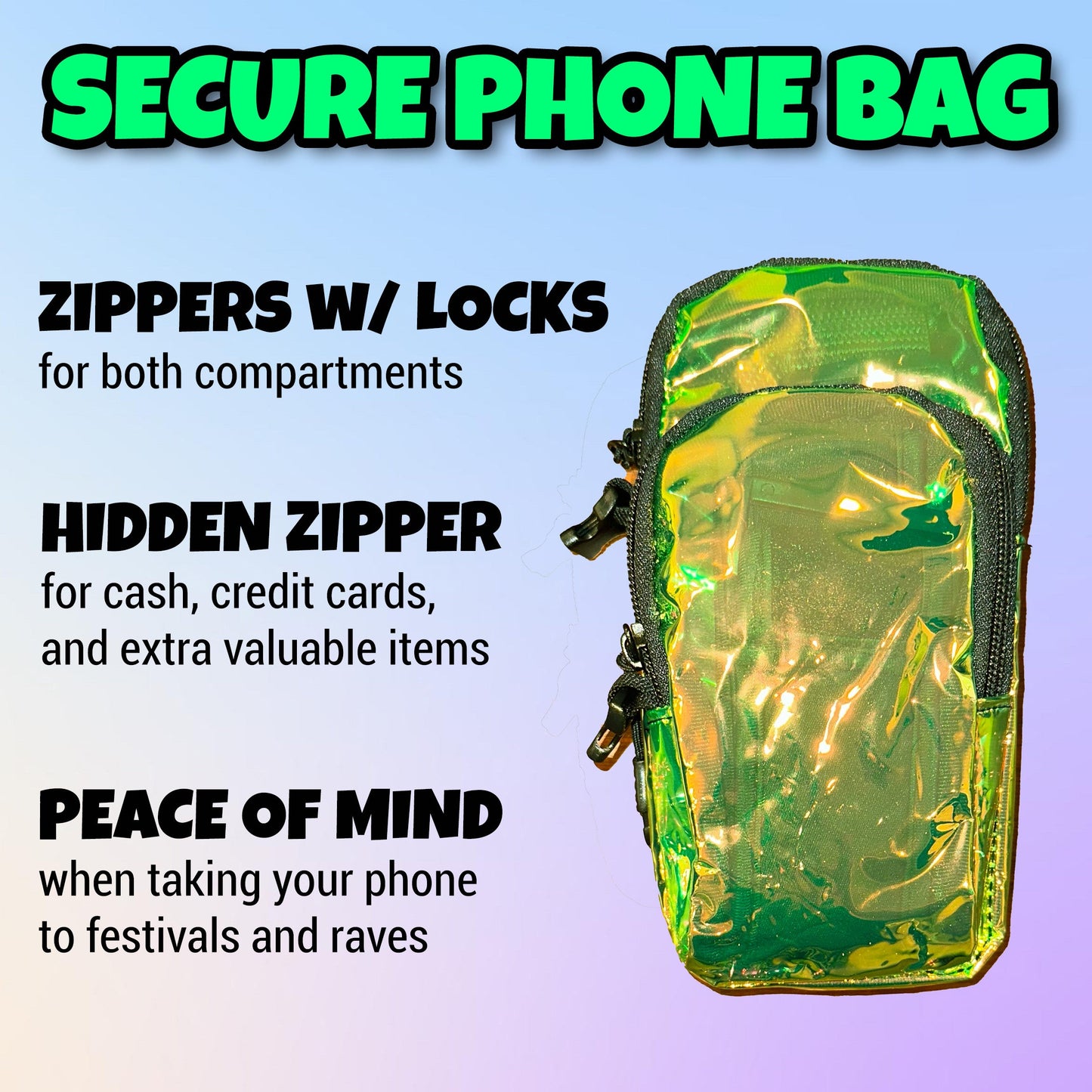 RaveVault Radioactive Green-Yellow Anti-Theft Phone Bag Collection